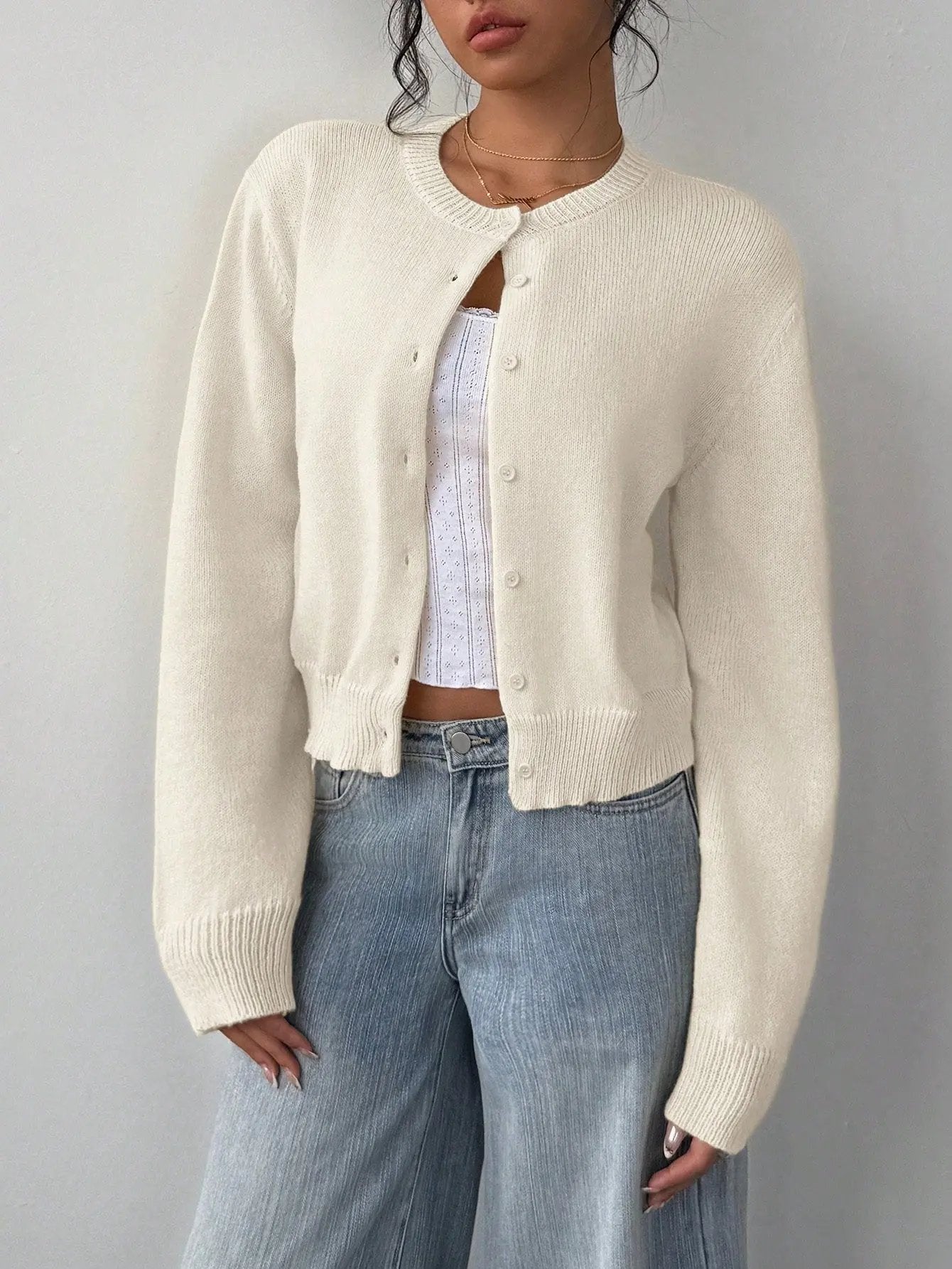 Slim-Fit Cropped Knitted Cardigan Sweater KNOWRIC