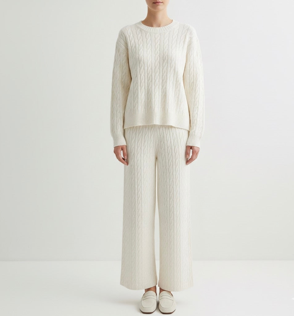 Cozy Knitted Sweater & Wide-Leg Pants Two-Piece Set - KNOWRIC