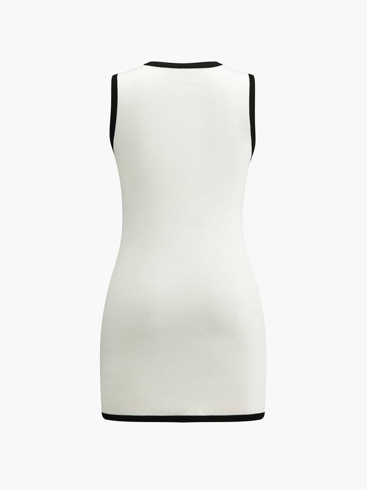 Multi Pocket Button Sleeveless Short Sweater Dress - KNOWRIC