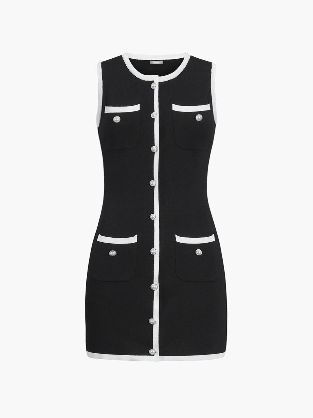 Multi Pocket Button Sleeveless Short Sweater Dress - KNOWRIC