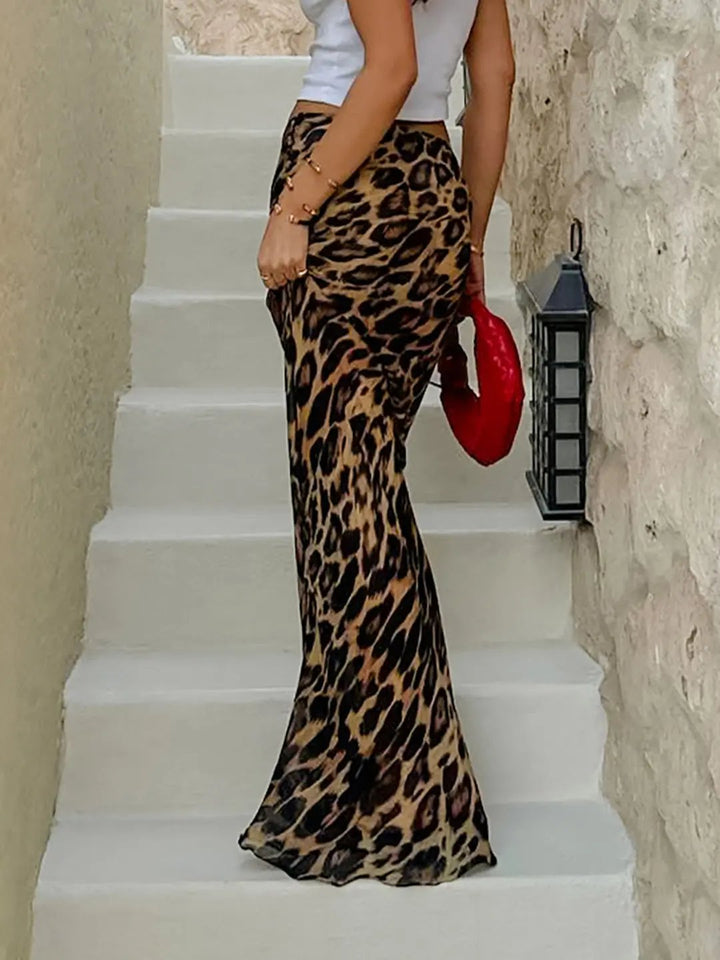 Slim Leopard Print Maxi Skirt KNOWRIC