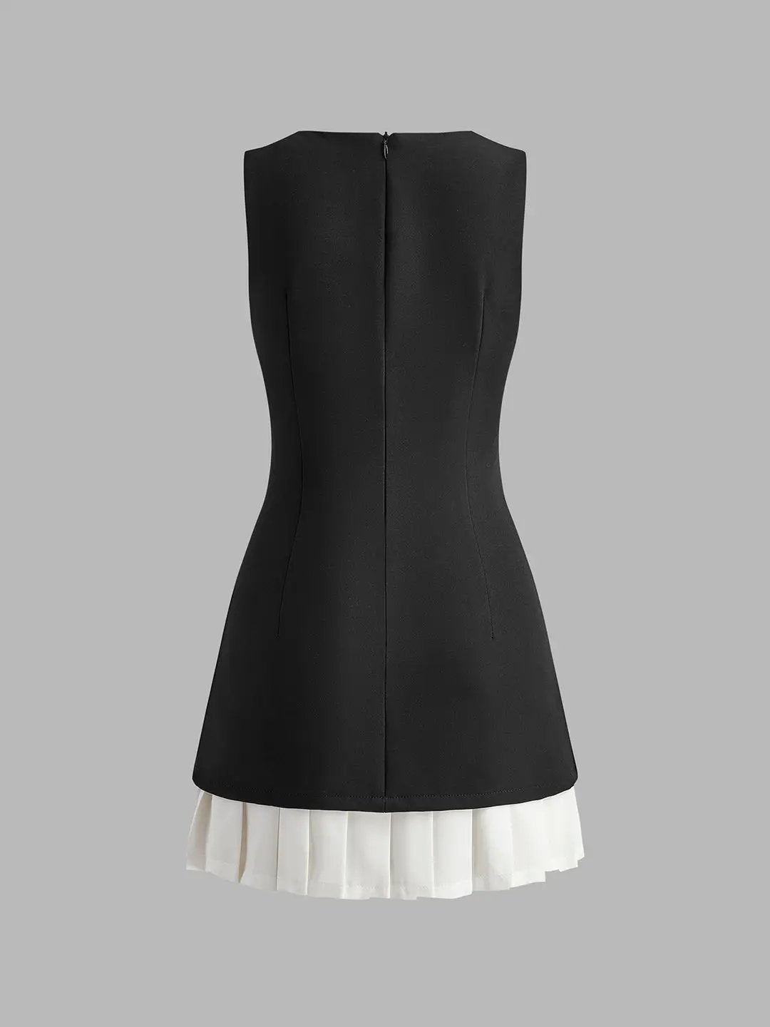 Two-Tone Sleeveless Pleated Short Dress KNOWRIC