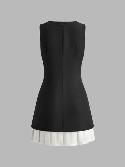 Two-Tone Sleeveless Pleated Short Dress KNOWRIC