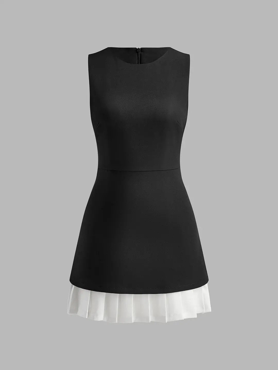 Two-Tone Sleeveless Pleated Short Dress KNOWRIC