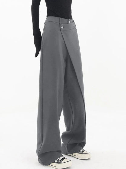 Asymmetrical Layer Button Wide Leg Dress Pants KNOWRIC