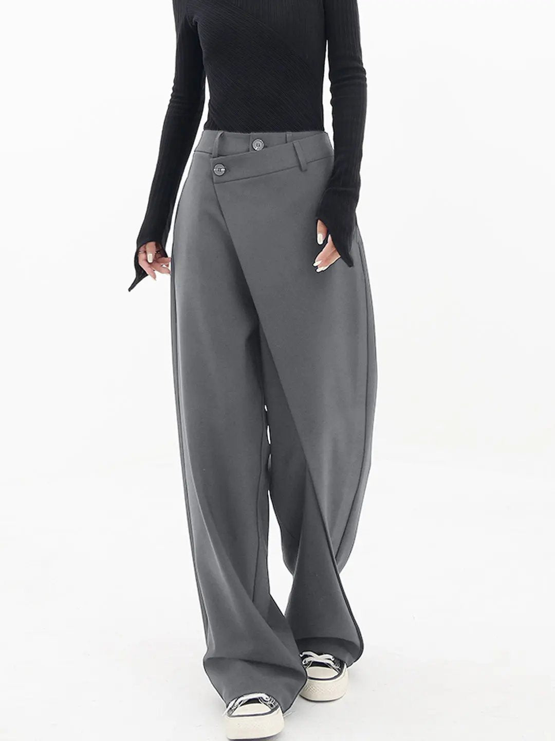 Asymmetrical Layer Button Wide Leg Dress Pants KNOWRIC