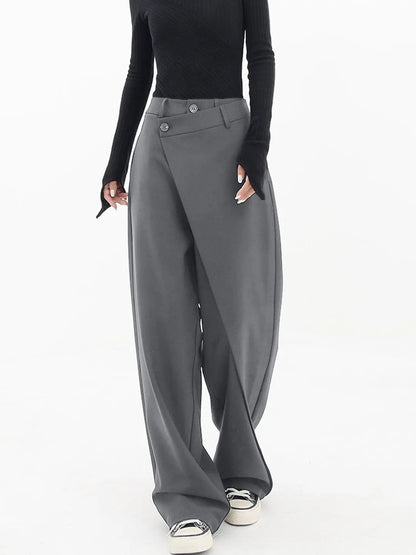 Asymmetrical Layer Button Wide Leg Dress Pants KNOWRIC