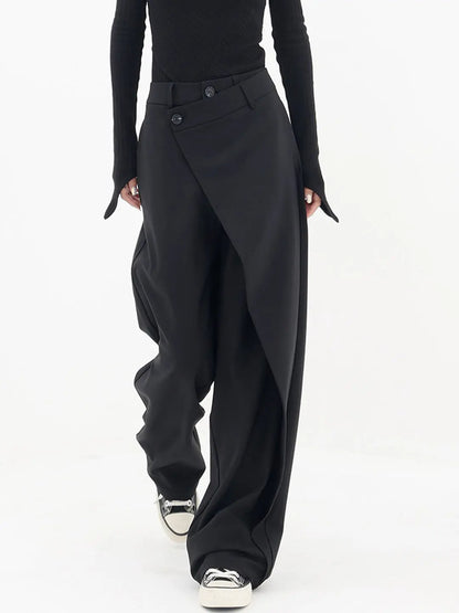 Asymmetrical Layer Button Wide Leg Dress Pants KNOWRIC
