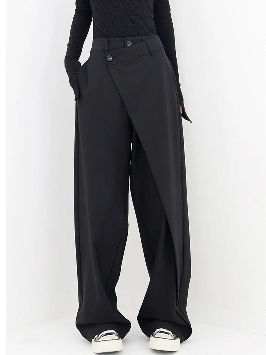 Asymmetrical Layer Button Wide Leg Dress Pants KNOWRIC