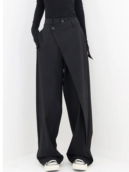 Asymmetrical Layer Button Wide Leg Dress Pants KNOWRIC