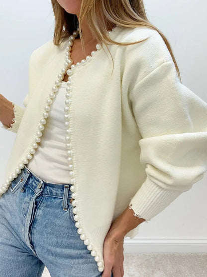 Pearl Trim Ripped Hem Cardigan KNOWRIC