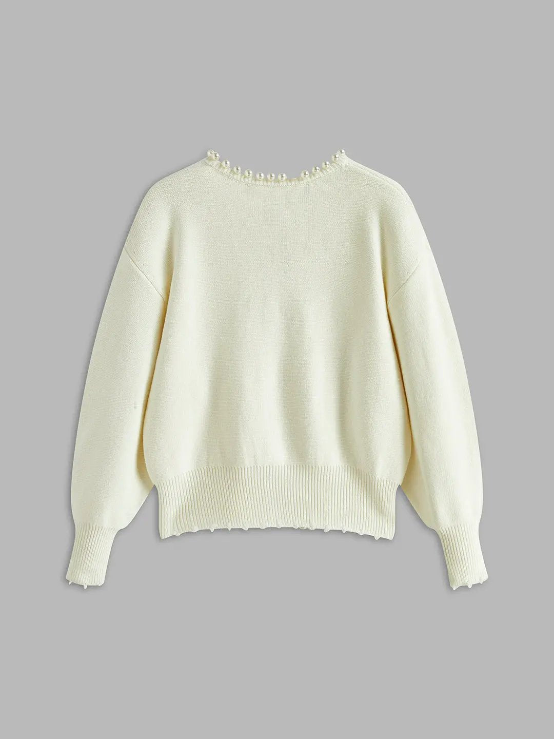 Pearl Trim Ripped Hem Cardigan KNOWRIC