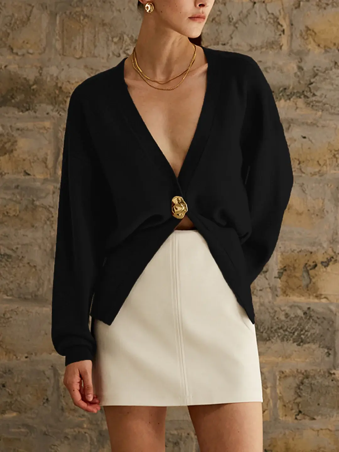 Golden Button Plain Cardigan KNOWRIC