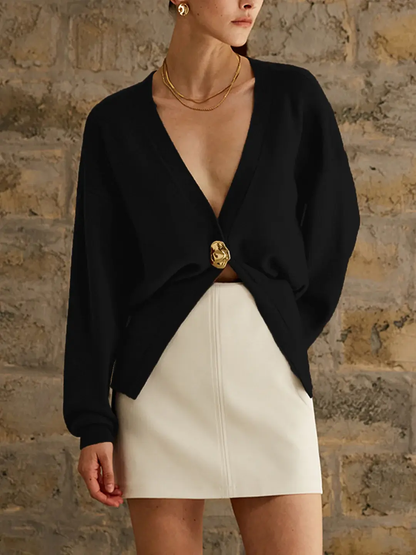 Golden Button Plain Cardigan KNOWRIC