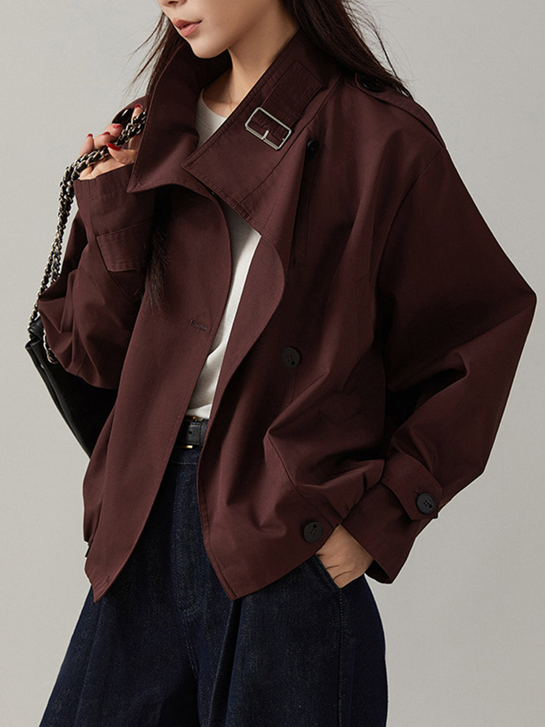 Women’s Stand Collar Trench Coat - Elegant Waist Design - KNOWRIC