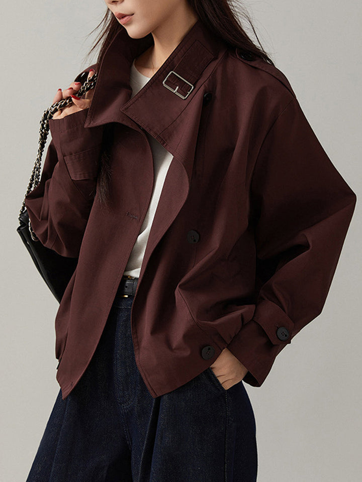 Women’s Stand Collar Trench Coat - Elegant Waist Design - KNOWRIC