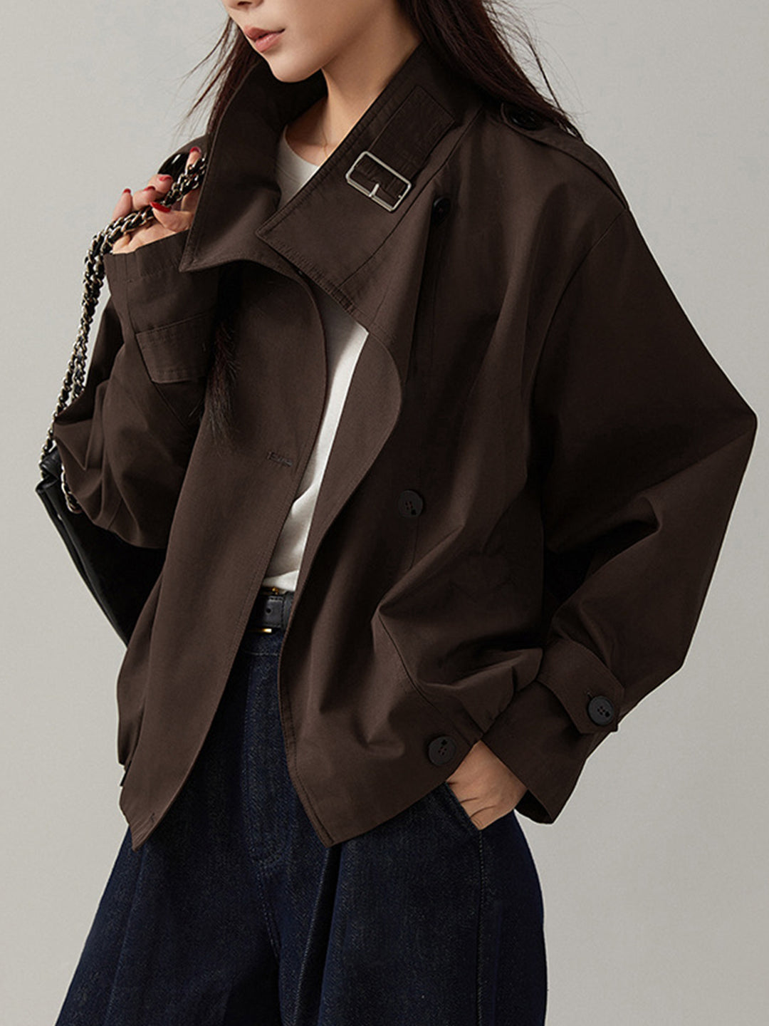 Women’s Stand Collar Trench Coat - Elegant Waist Design - KNOWRIC