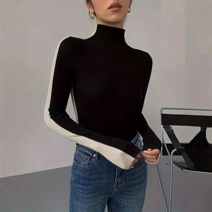 Black With High Collar Knitted New Versatile Long Sleeves KNOWRIC