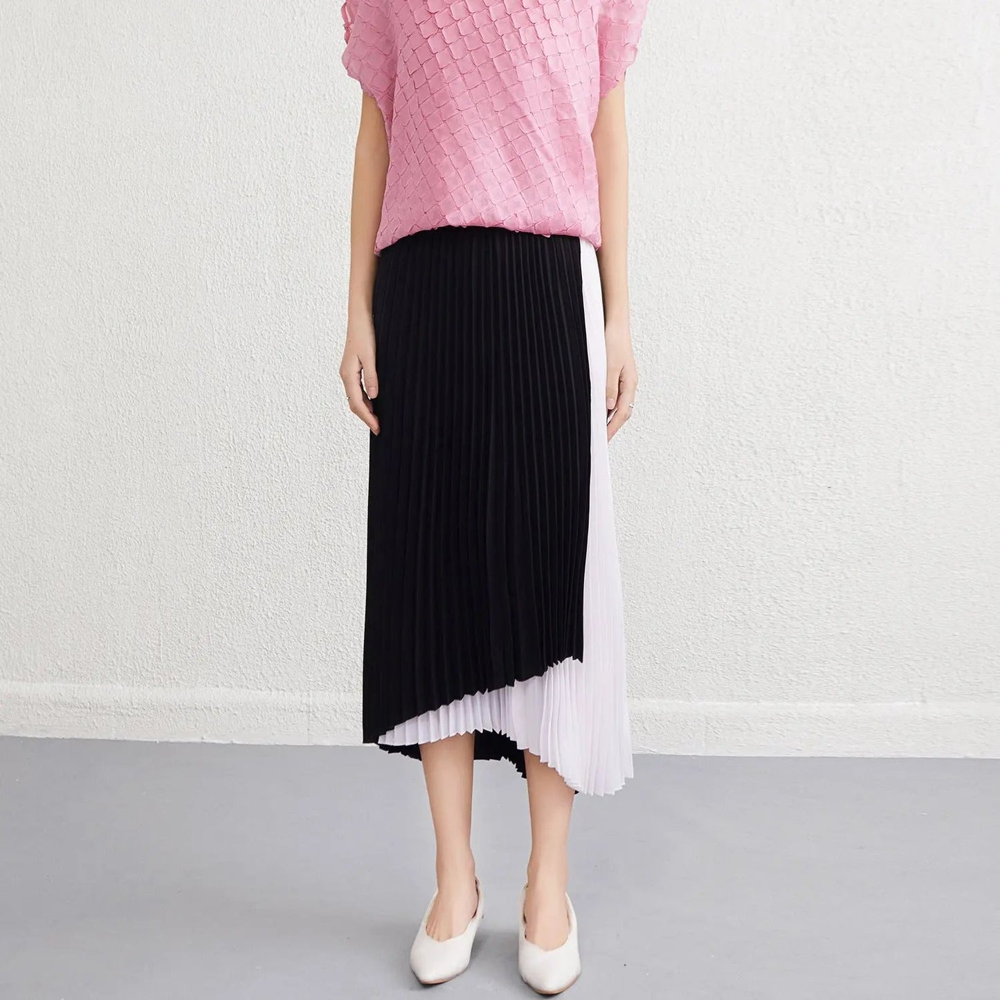 Two Tone Pleated Long Skirt KNOWRIC
