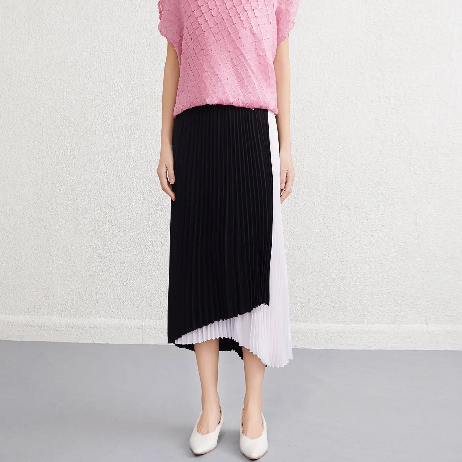 Two Tone Pleated Long Skirt KNOWRIC