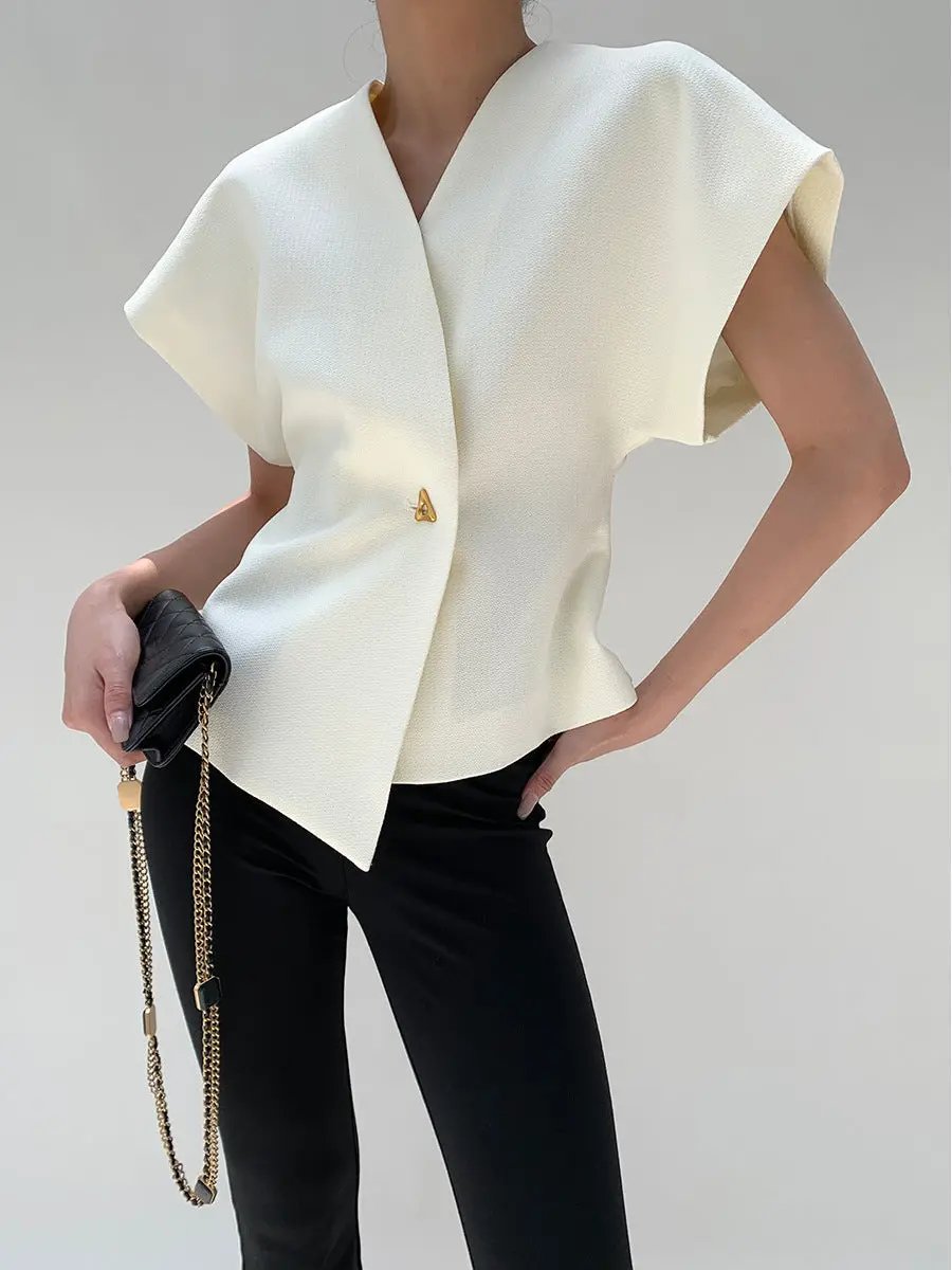 Elegant Socialite Style Fitted Waist Solid Color Top Trendsi