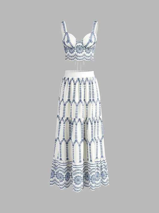 Streetwear Essential: Sapphire Blue Printed Two-Piece Set KNOWRIC