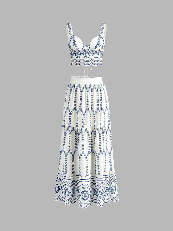Streetwear Essential: Sapphire Blue Printed Two-Piece Set KNOWRIC