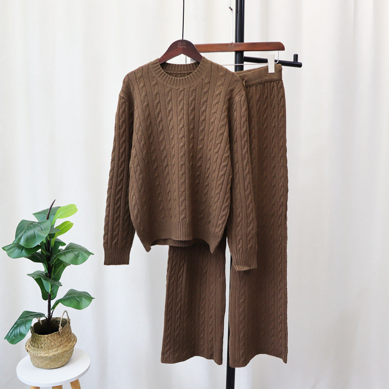 Cozy Knitted Sweater & Wide-Leg Pants Two-Piece Set - KNOWRIC