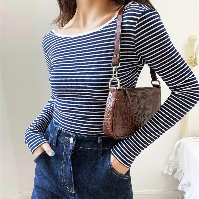 Chic Striped Low-Cut Backless Knit Top KNOWRIC