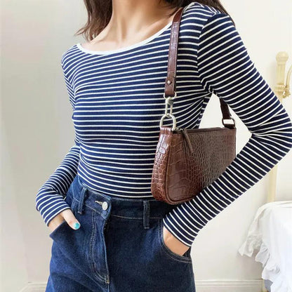 Chic Striped Low-Cut Backless Knit Top KNOWRIC