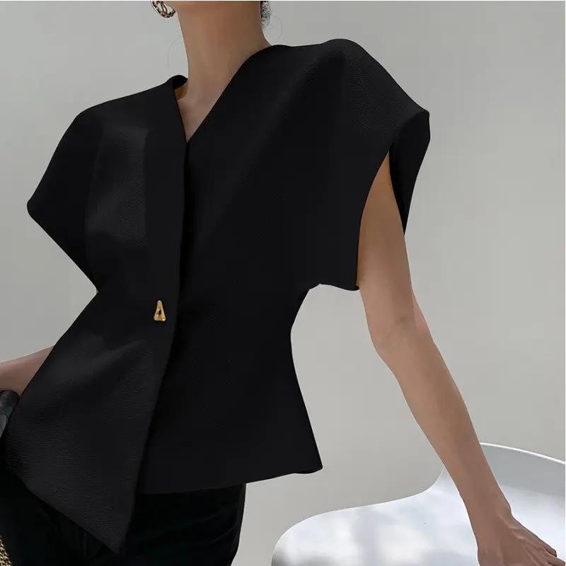 Elegant Socialite Style Fitted Waist Solid Color Top Trendsi