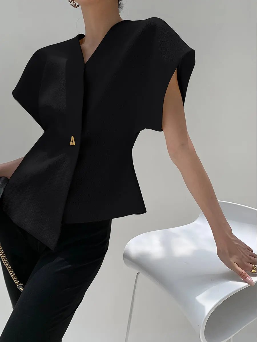 Elegant Socialite Style Fitted Waist Solid Color Top Trendsi