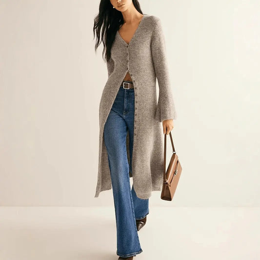 Timeless Khaki Longline Retro Cardigan KNOWRIC