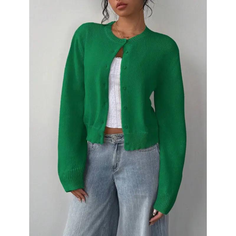 Slim-Fit Cropped Knitted Cardigan Sweater KNOWRIC