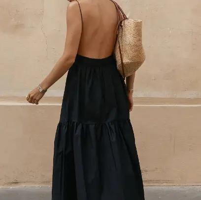Solid Backless Long Dress Trendsi