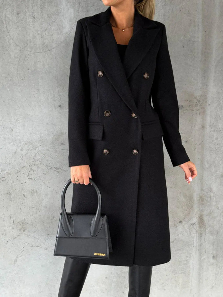 Slim Fit Double Breasted Lapel Long Coat KNOWRIC