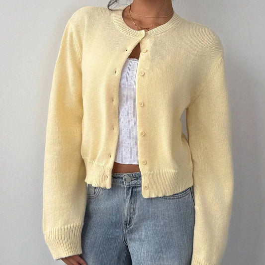 Slim-Fit Cropped Knitted Cardigan Sweater KNOWRIC