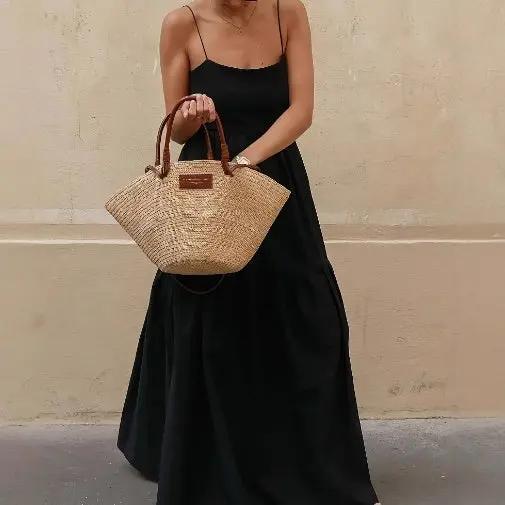 Solid Backless Long Dress Trendsi
