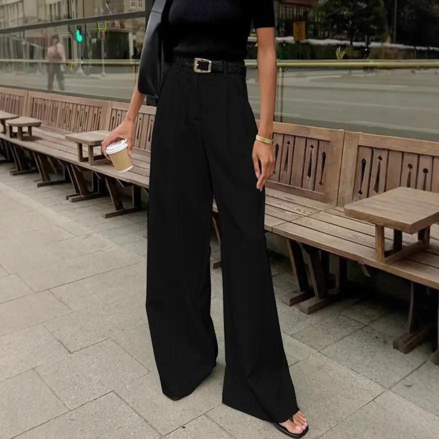Solid Wide Leg Pants Without Belt KNOWRIC