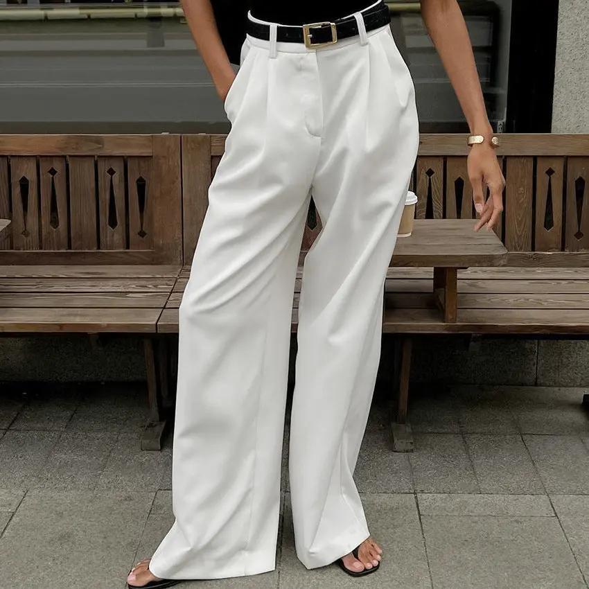 Solid Wide Leg Pants Without Belt KNOWRIC