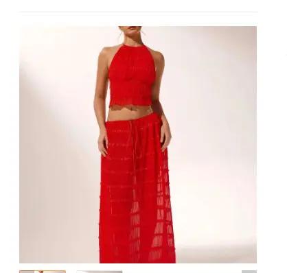 Chic Backless Chiffon Halter Top & Pleated Midi Skirt Set KNOWRIC