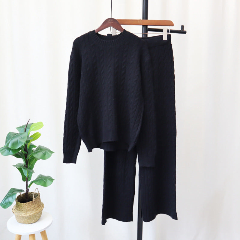 Cozy Knitted Sweater & Wide-Leg Pants Two-Piece Set - KNOWRIC