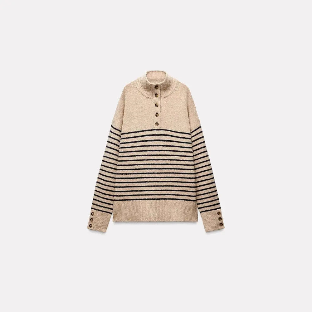 Effortless Style: Mock-Neck Stripe Sweater KNOWRIC