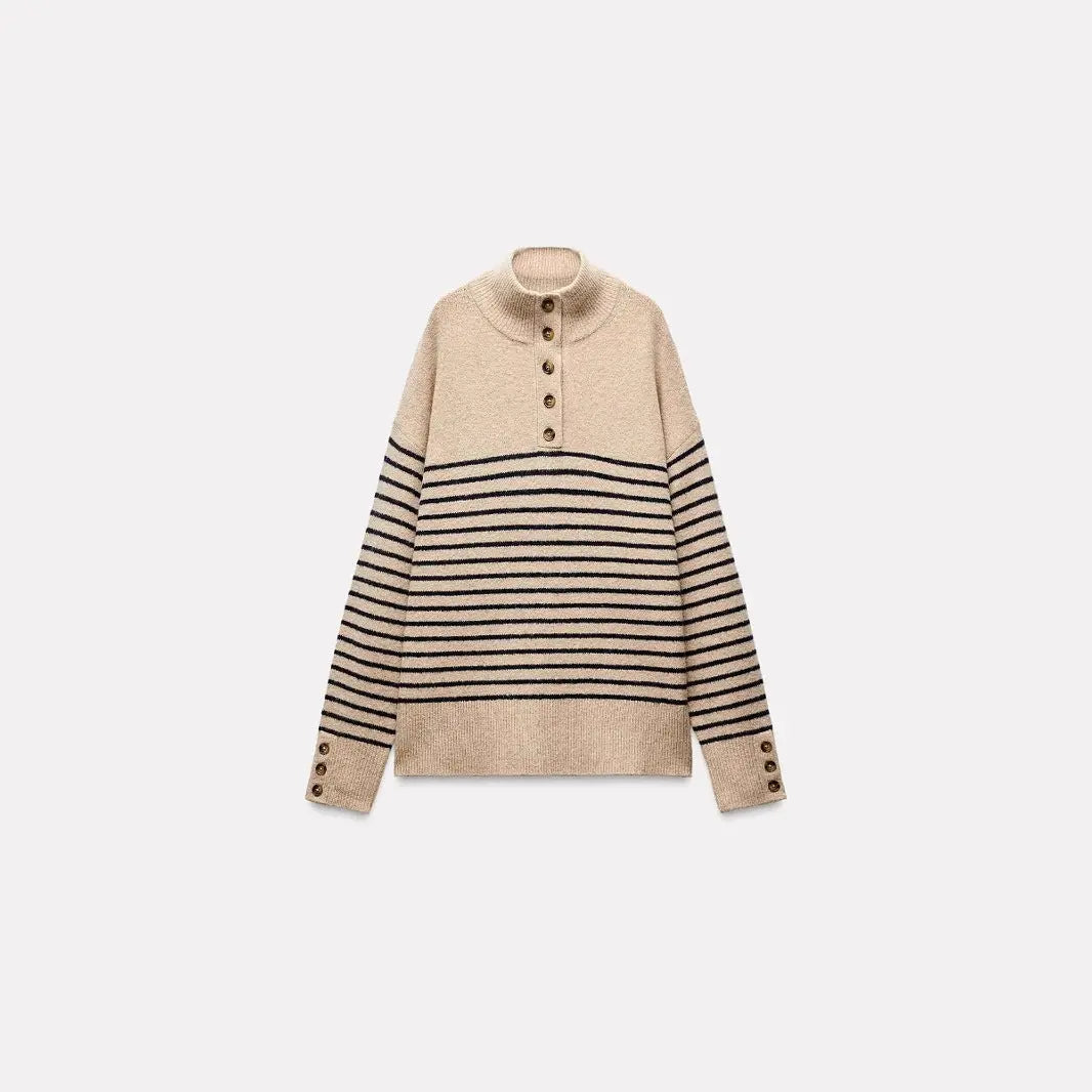 Effortless Style: Mock-Neck Stripe Sweater KNOWRIC