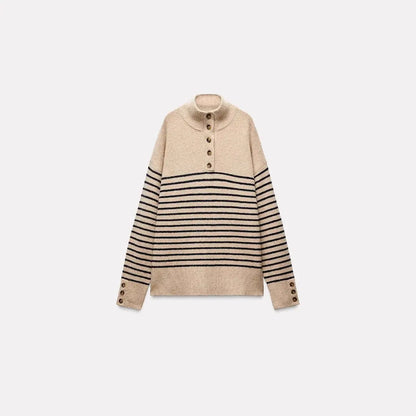 Effortless Style: Mock-Neck Stripe Sweater KNOWRIC