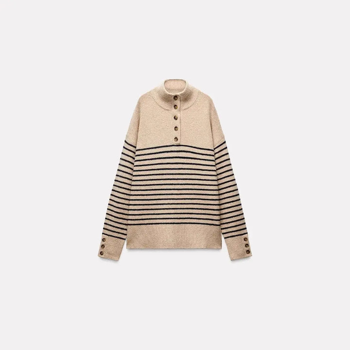 Effortless Style: Mock-Neck Stripe Sweater KNOWRIC