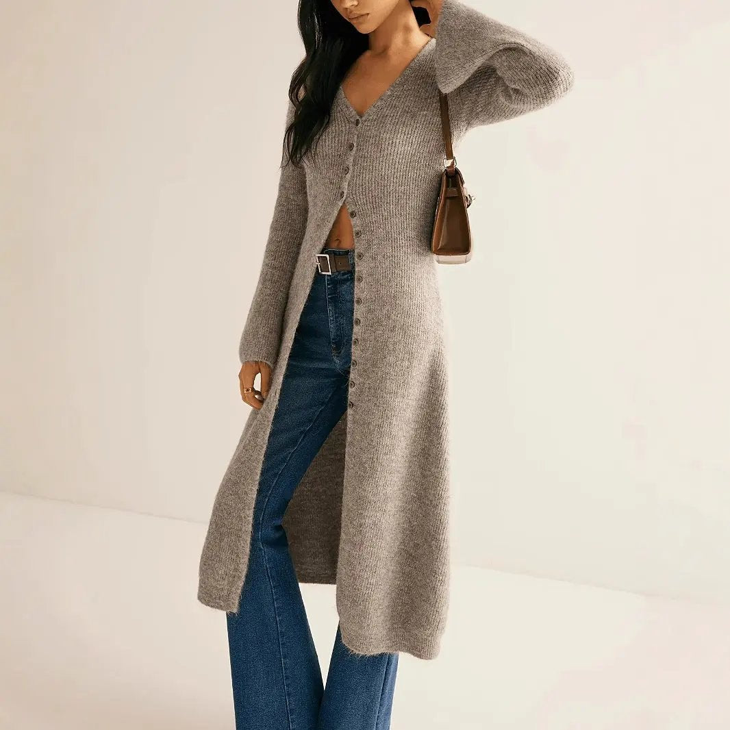 Timeless Khaki Longline Retro Cardigan KNOWRIC