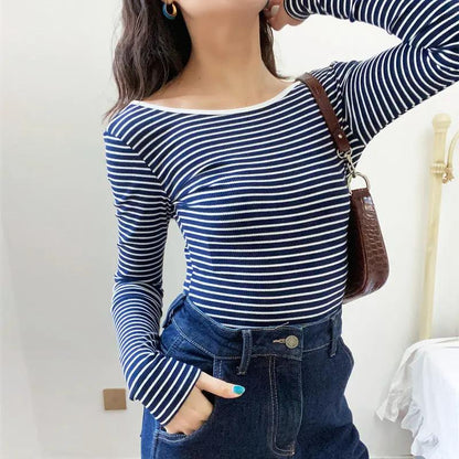 Chic Striped Low-Cut Backless Knit Top KNOWRIC