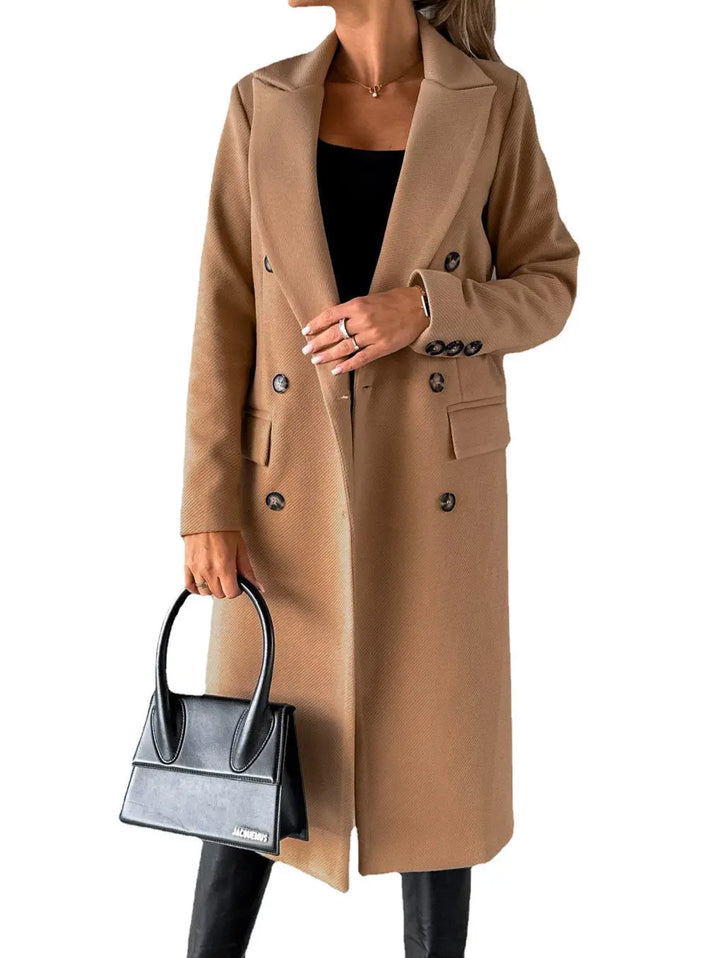 Slim Fit Double Breasted Lapel Long Coat KNOWRIC