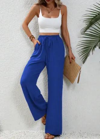 Drawstring Wide-Leg Casual Trousers with Pockets KNOWRIC